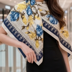 Damen Designertuch Seide, weiss-bunt, 90x90, neu