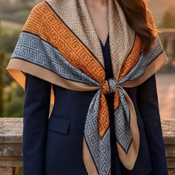 Damen Designertuch Seide, beige-bunt, 90x90, neu