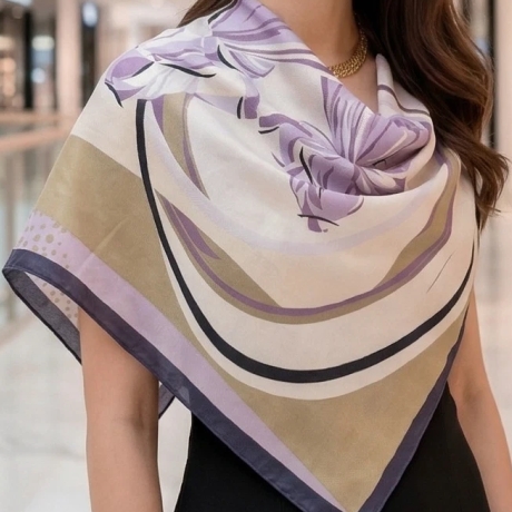 Damen Designertuch Seide, weiss-grau, 90x90, neu