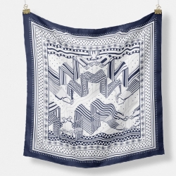 Designer-Schal / Seide aus Usbekistan, blau-weiss, neu