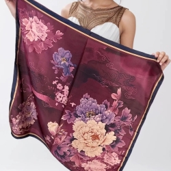 Designer-Schal Asian Style Blumen, violett, Seide