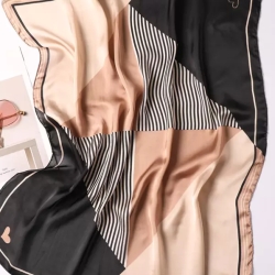 Designer-Schal beige-schwarz, Seide, neu, 70 x 70 cm