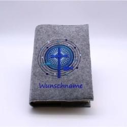 Gotteslobhülle  blaues Kreuz, Fische, Kreise , personalisierbar