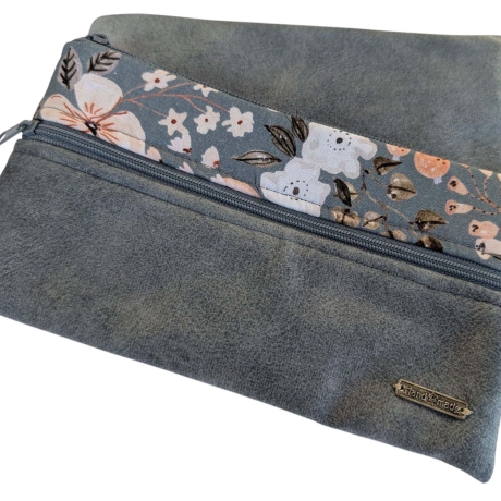 Federmäppchen mit 2 Reißverschlüssen gefüttert - Azurblau Blumen