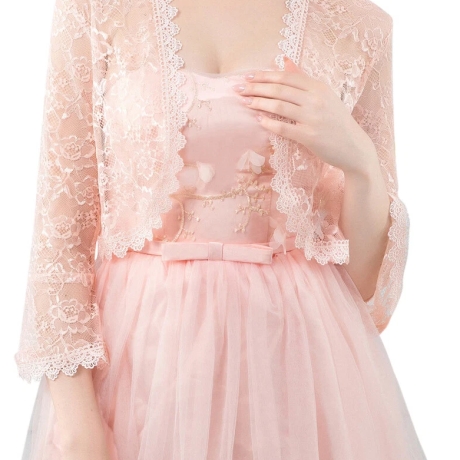 Festliches Bolero-Spitzen-Seiden-Jäckchen, rosa, 36-38, neu     