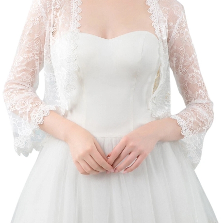 Festliches Bolero-Spitzen-Seiden-Jäckchen, weiss, 36-38, neu     