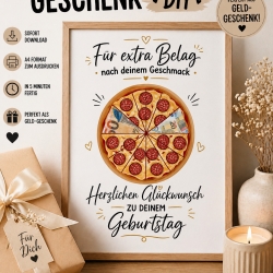 Geburtstagskarte Pizza – Geschenk zum Ausdrucken 3 Größen 