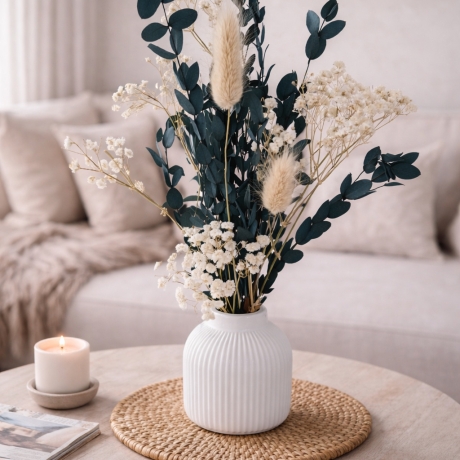 Trockenblumenstrauß mit Vase | Bohostrauß mit Eucalyptus 