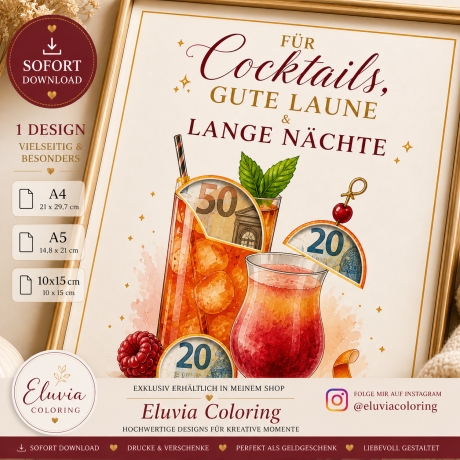 Geldgeschenk Geburtstag Vorlage Cocktail | Last Minute Geschenk