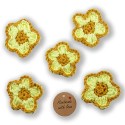 5 Gelb-Goldbraun Häkelblumen DIY Bastelzubehör Aufnäher Baumwolle
