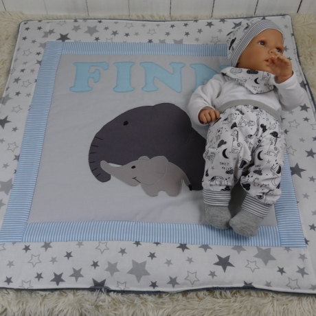 Krabbeldecke 2 Elefanten, Patchwork, Kuscheldecke