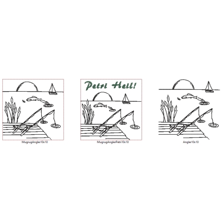 Stickdatei Angler Angel Fischer am See 10x10cm SET