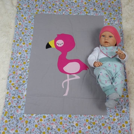 Krabbeldecke Flamingo, Patchwork, Kuscheldecke, Tagesdecke,