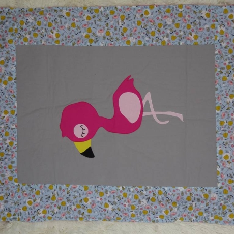 Krabbeldecke Flamingo, Patchwork, Kuscheldecke, Tagesdecke,