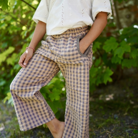 Culotte Seersucker, Braun/Grau kariert