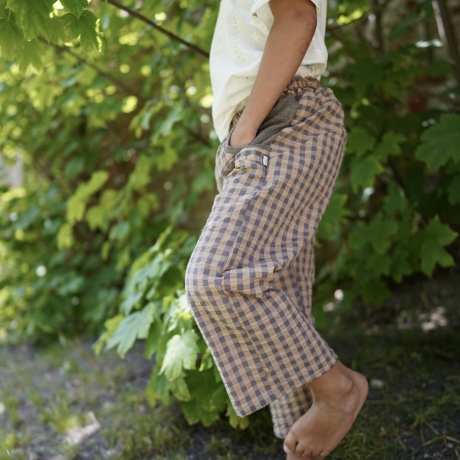 Culotte Seersucker, Braun/Grau kariert
