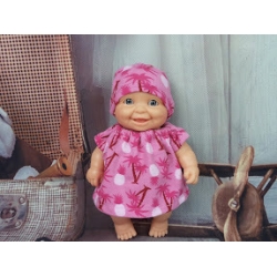 Kleid und Mütze Pink Rosa passend für Mini Puppen 21 cm Neu