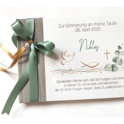 Gästebuch Taufe salbei goldfarben