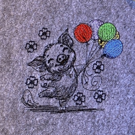 fröhliches, tanzendes Glücksschweinchen 1 -12,4 x 12,1 cm