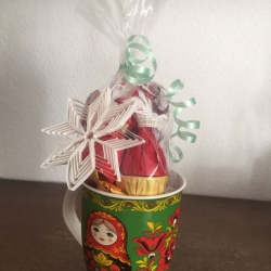 Präsent 3 Matroschka-Keramik-Becher, handbemalt + je 