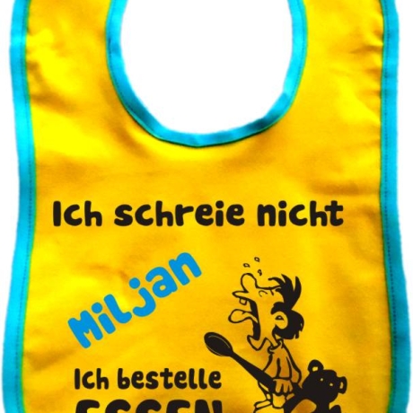 Baby Lätzchen farbiger Saum ICH SCHREIE NICHT bedruckt mit Namen