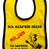 Baby Lätzchen farbiger Saum ICH SCHREIE NICHT bedruckt mit Namen
