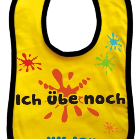 Baby Lätzchen farbiger Saum ICH ÜBE NOCH bedruckt mit Namen