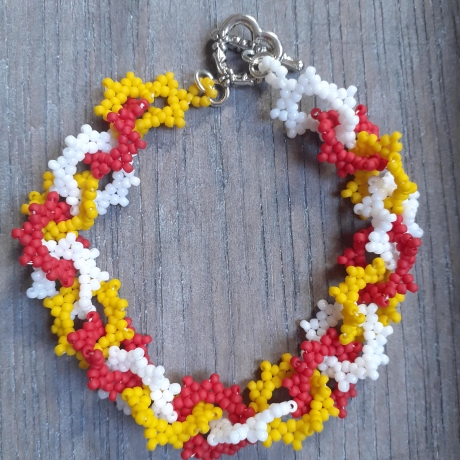 Armband aus Toho-Perlen, gelb/rot /weiß, Unikat