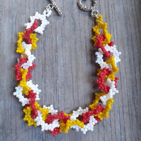 Armband aus Toho-Perlen, gelb/rot /weiß, Unikat
