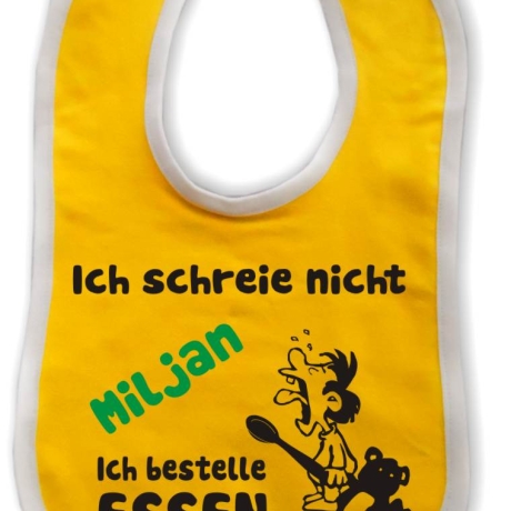 Baby Lätzchen farbiger Saum ICH SCHREIE NICHT bedruckt mit Namen
