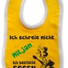 Baby Lätzchen farbiger Saum ICH SCHREIE NICHT bedruckt mit Namen
