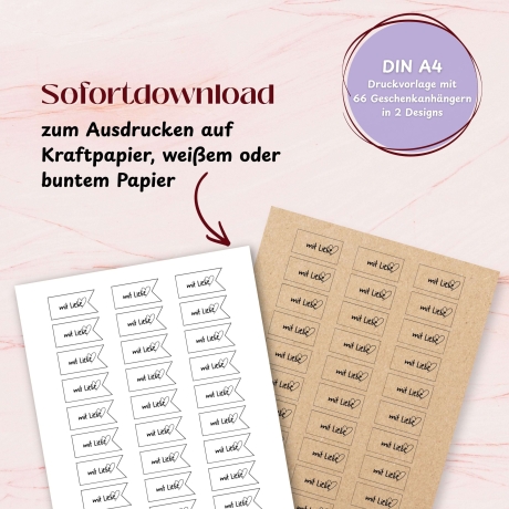 Geschenkanhänger zum Ausdrucken „mit Liebe“ PDF