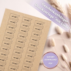 Geschenkanhänger zum Ausdrucken „mit Liebe“ PDF