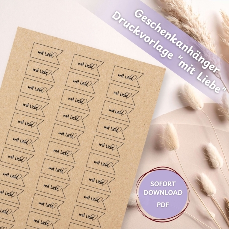 Geschenkanhänger zum Ausdrucken „mit Liebe“ PDF