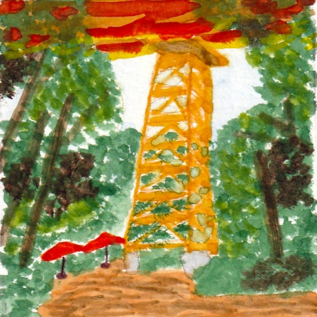 Aquarell Goetheturm Frankfurt Original Miniatur Rahmen 15 x 15