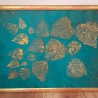 Bild skelettierte Blätter 75x55cm gold grün-blau