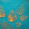 Bild skelettierte Blätter 75x55cm gold grün-blau
