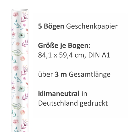 5 Bögen Geschenkpapier Blumen/Federn 1,60€/qm- 84,1 x 59,4 cm