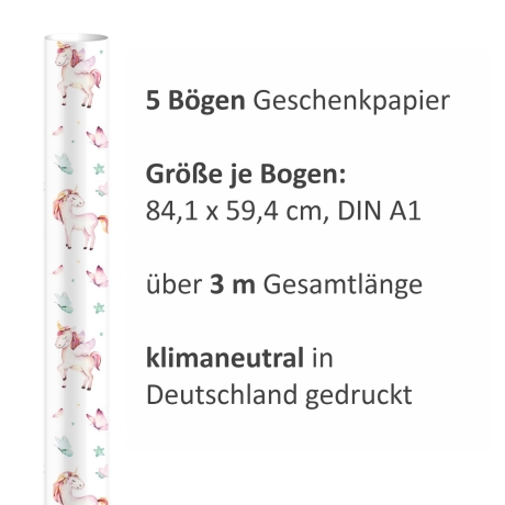 5 Bögen Geschenkpapier Einhorn 1,60€/qm- 84,1 x 59,4 cm