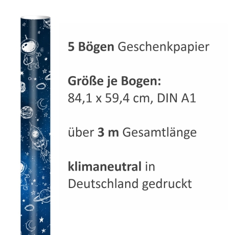 5 Bögen Geschenkpapier Weltall 1,60€/qm- 84,1 x 59,4 cm