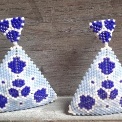 Ohrringe aus Miyuki Delicas,blau/weiß, groß, Unikat