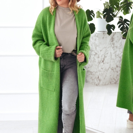 Oversized Strickmantel lang Strickjacke Cardigan Weste Grün S-XL