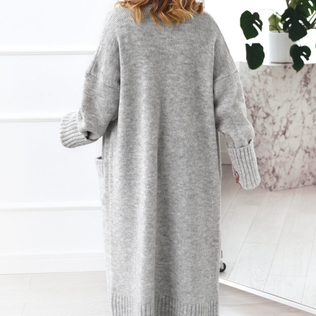 Langer oversize Strickmantel Strickjacke Cardigan Hellgrau  S-XL