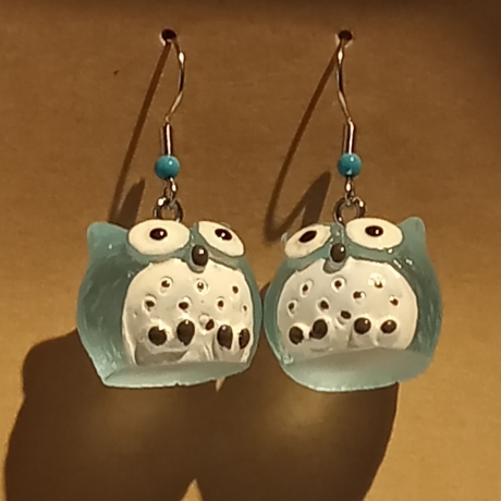 schöne große Eulen blau Ohrhänger Ohrringe Modeschmuck