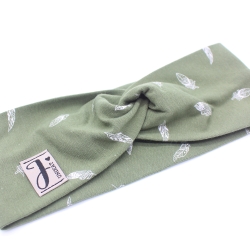 Kinderhaarband Stirnband Federn Khaki Weiß Handmade Limitiert