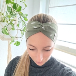 Haarband Stirnband Khaki Grün Federn Weiß Handmade Limitiert Haarband Stirnband Khaki Grün Federn Weiß Handmade Limitiert