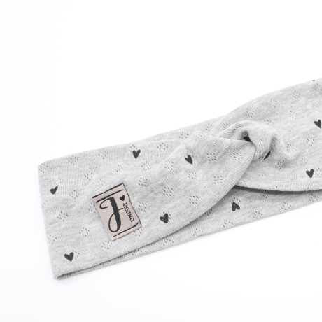 Haarband Stirnband Hellgrau mit Herzen Handmade Limitiert