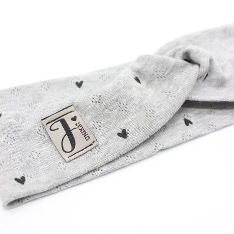 Haarband Stirnband Hellgrau mit Herzen Handmade Limitiert