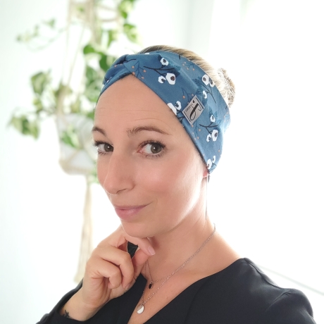 Haarband Stirnband Blau Winterblumen Handmade Limitiert