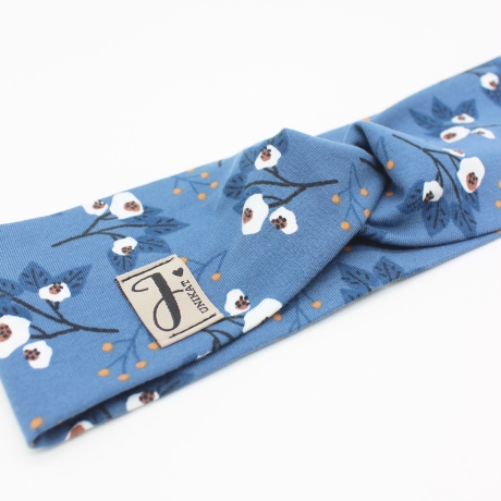 Haarband Stirnband Blau Winterblumen Handmade Limitiert
